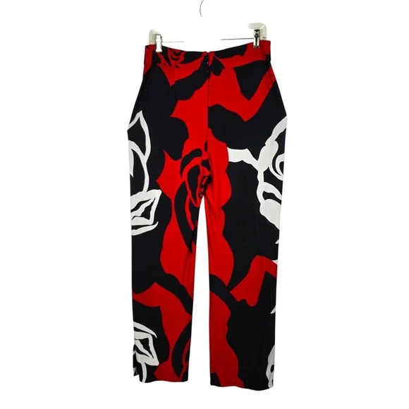 Frank Lyman Design Wide Leg Pants Woman Size 8 Red Black White Abstract Floral - Picture 2 of 11